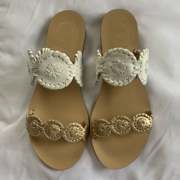 JACK ROGERS White & Gold Lauren Sandal - Picture 2 of 15